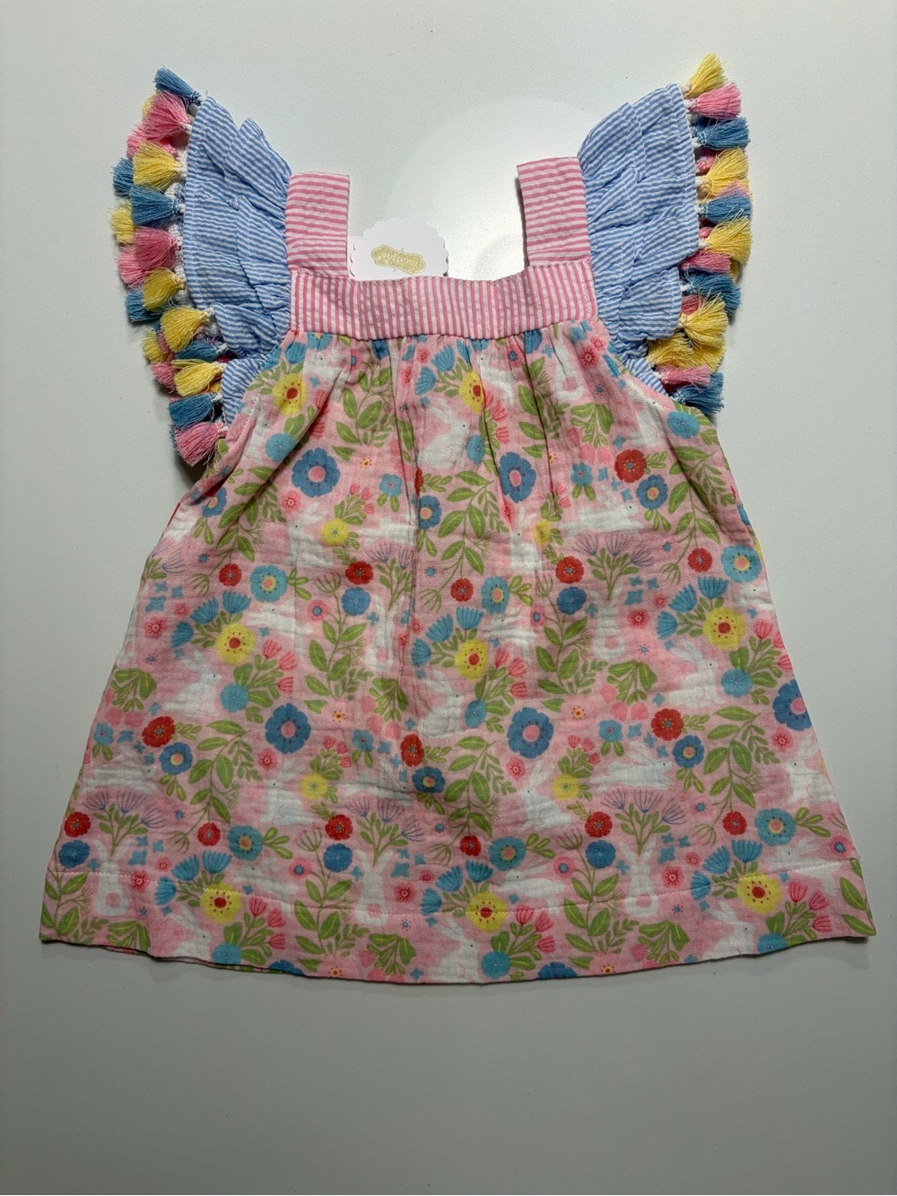 Mud Pie Bunny Print Tassel Dress (9M) - NWT
